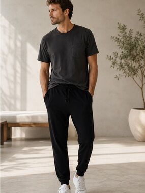Bleusalt Men’s Classic Tencel Jogger Sweatpants Black XL Made in USA
